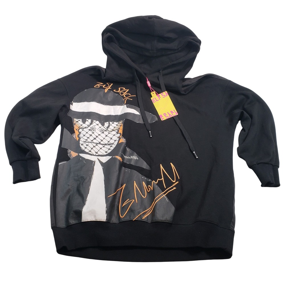 ELF SACK Black Graphic Print Hoodie Sweatshirt Size‎ M 160/84A